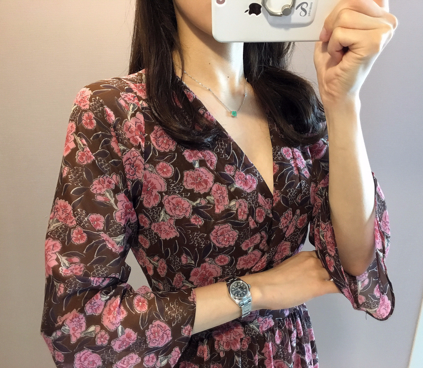 Flower Chiffon Wrap One Piece V-neck Fall Mini 3co