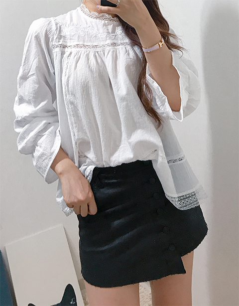Luxury Embroidered Lace Blouse White Black Feminin