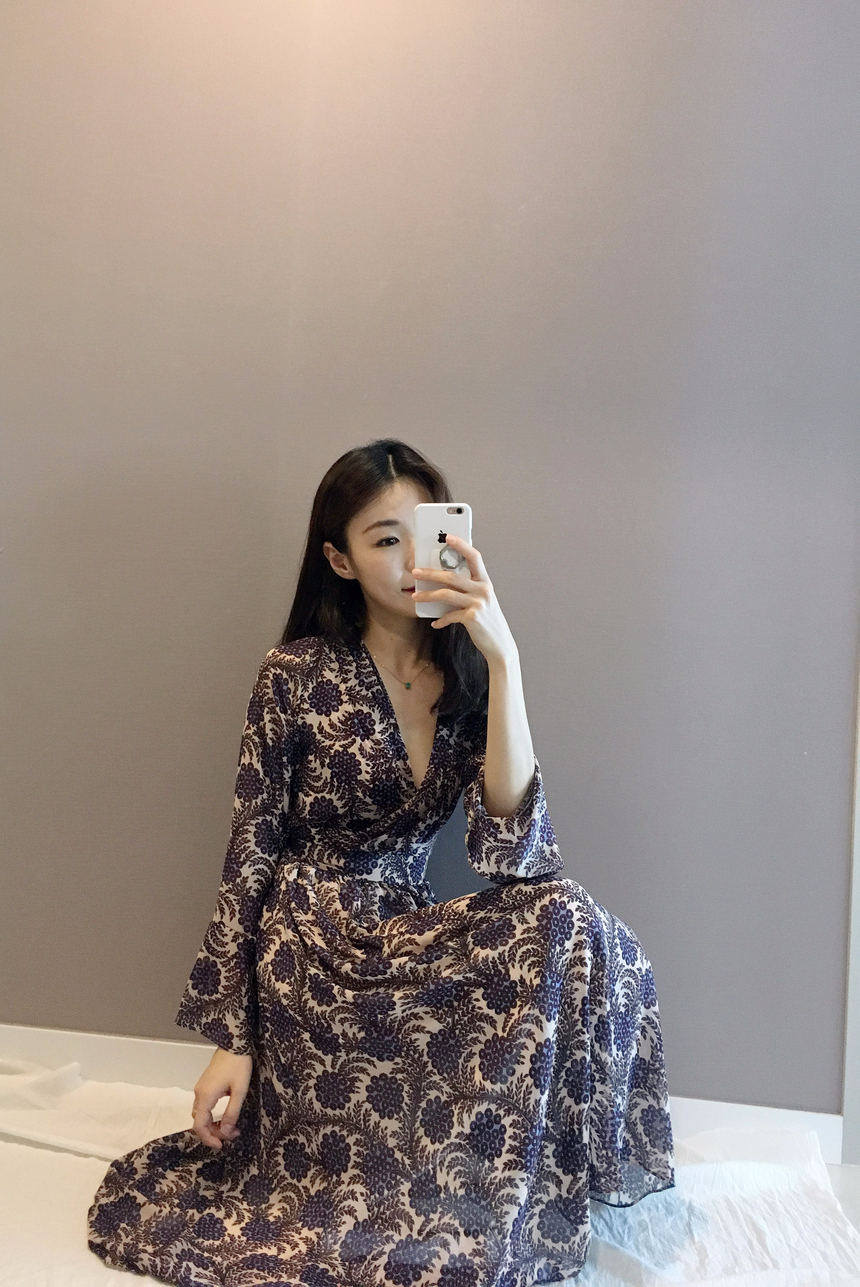 Goddess flower chiffon long dress autumn visitor w