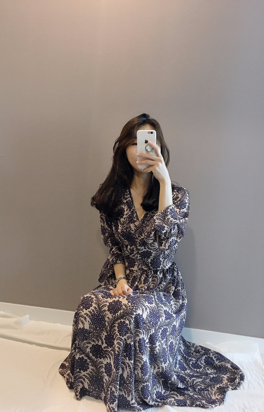 Goddess flower chiffon long dress autumn visitor w