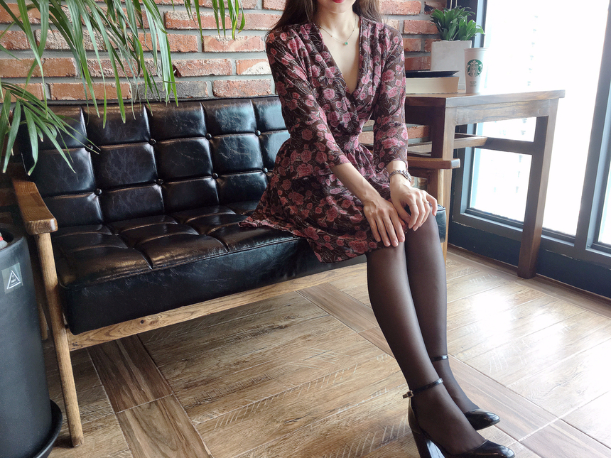 Flower Chiffon Wrap One Piece V-neck Fall Mini 3co