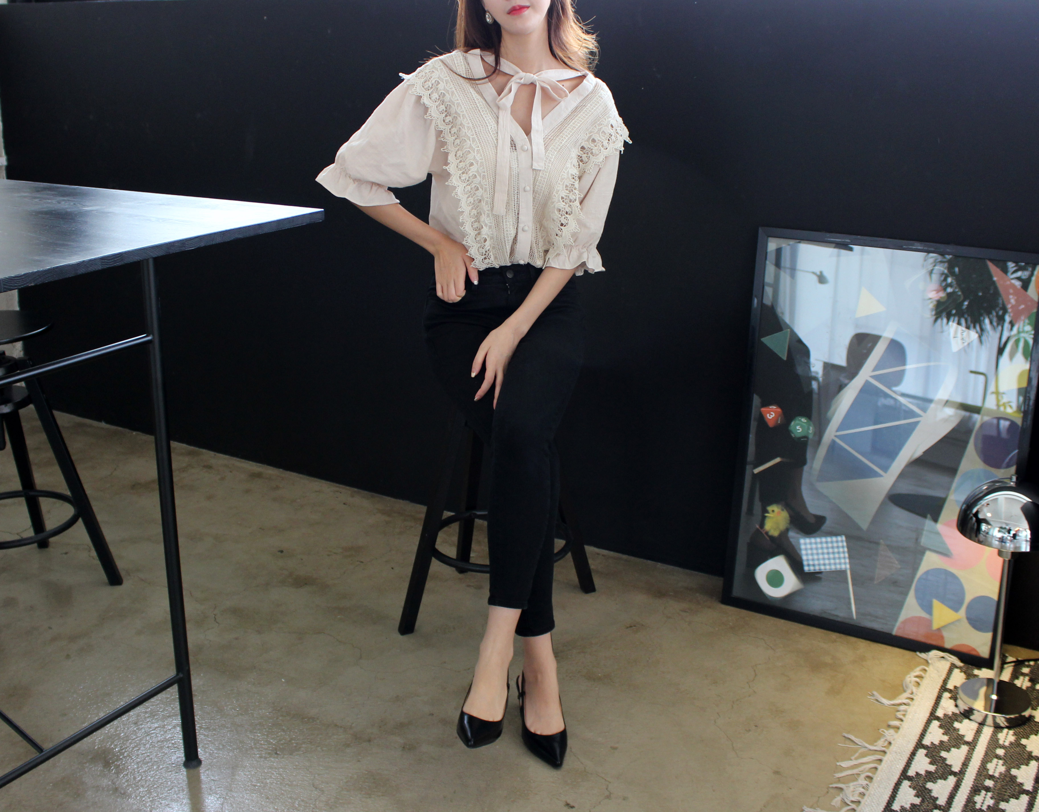 NEW FASHION LADY GIRL Blouse V-neck lace-off shoul