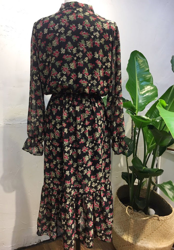 Autumn Flower Long Chiffon Dress Luxury Look Styli