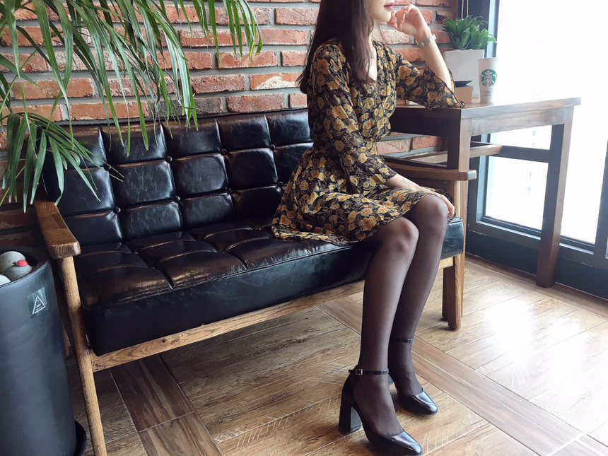 Flower Chiffon Wrap One Piece V-neck Fall Mini 3co