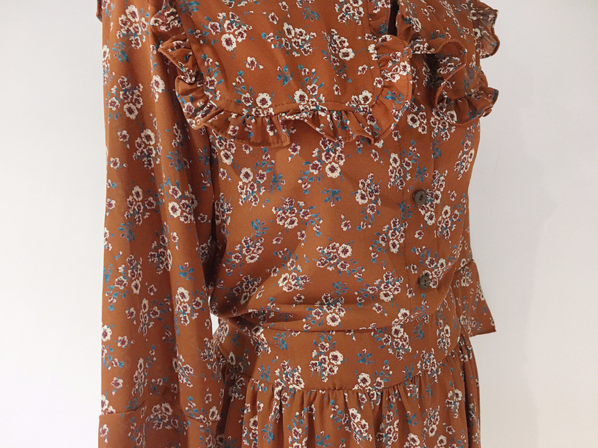 Square neck flower chiffon ruffle dress 7 part aut