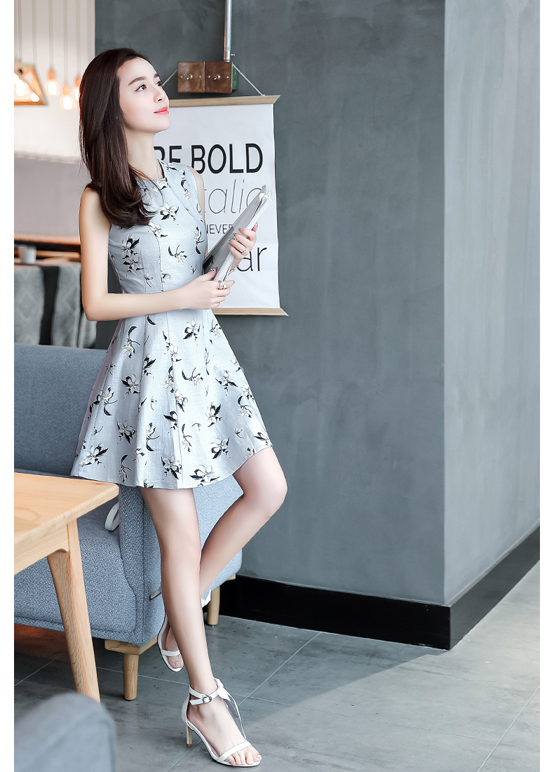 New Women Dress Sleeveless Flower Pattern Dress Dr