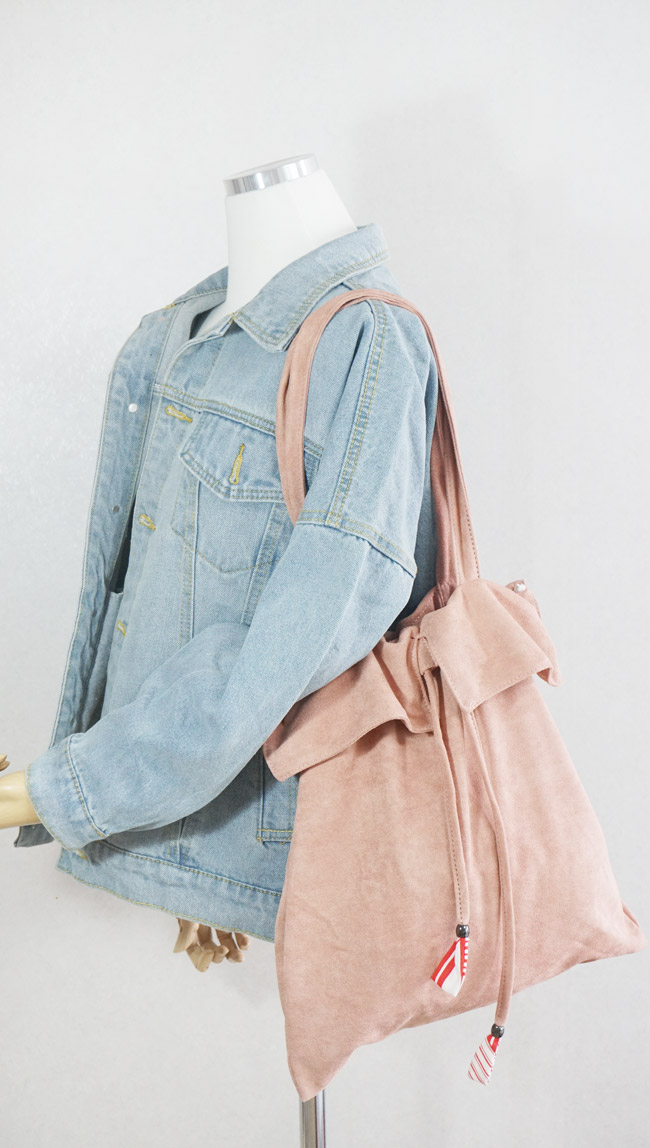 Practical suede eco bag pink embroidered bag shoul