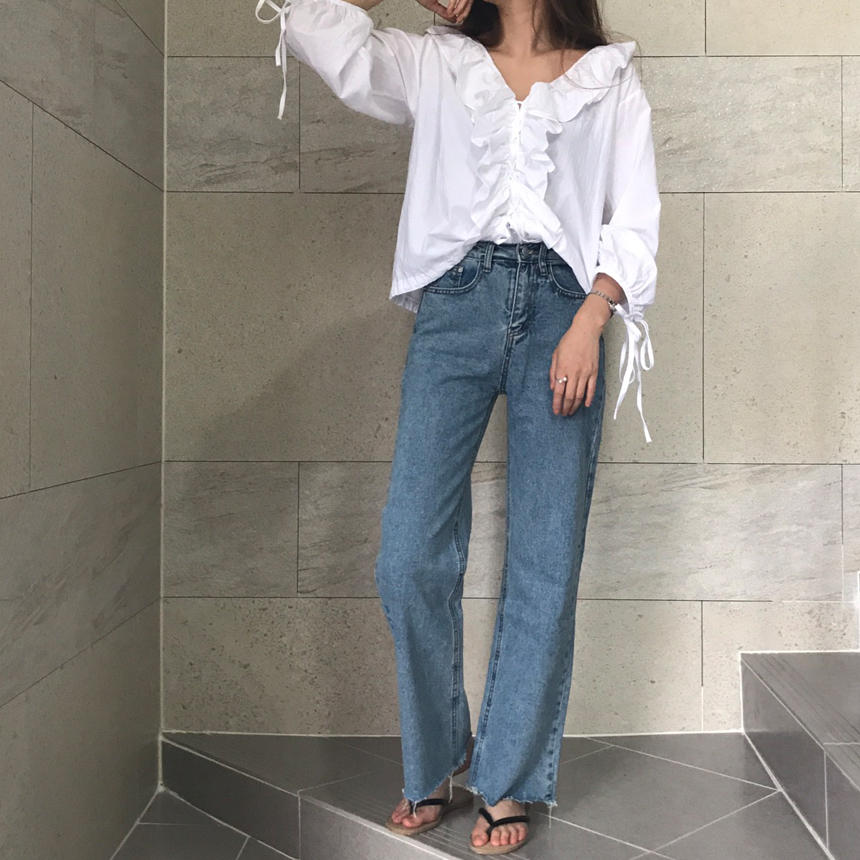 Women Jeans Pants Denim Wide Boots Cut Pants Jeans