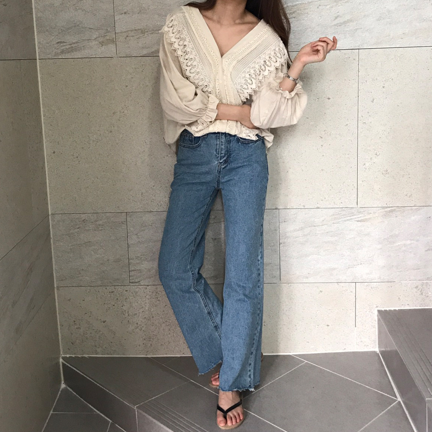 Women Jeans Pants Denim Wide Boots Cut Pants Jeans