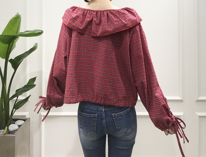 NEW FASHION LADY GIRL Blouse Check Eyelet String R