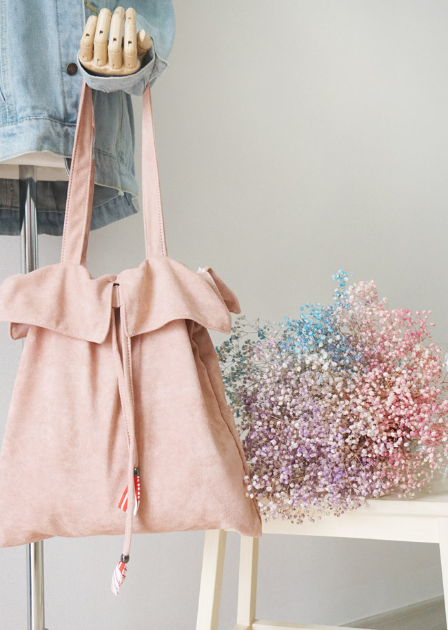 Practical suede eco bag pink embroidered bag shoul