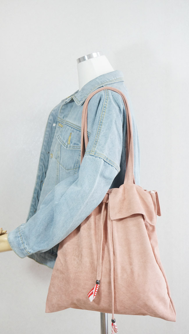 Practical suede eco bag pink embroidered bag shoul