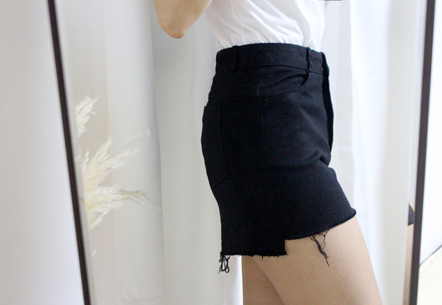 Women Jeans Pants A Line Black shorts Black denim 