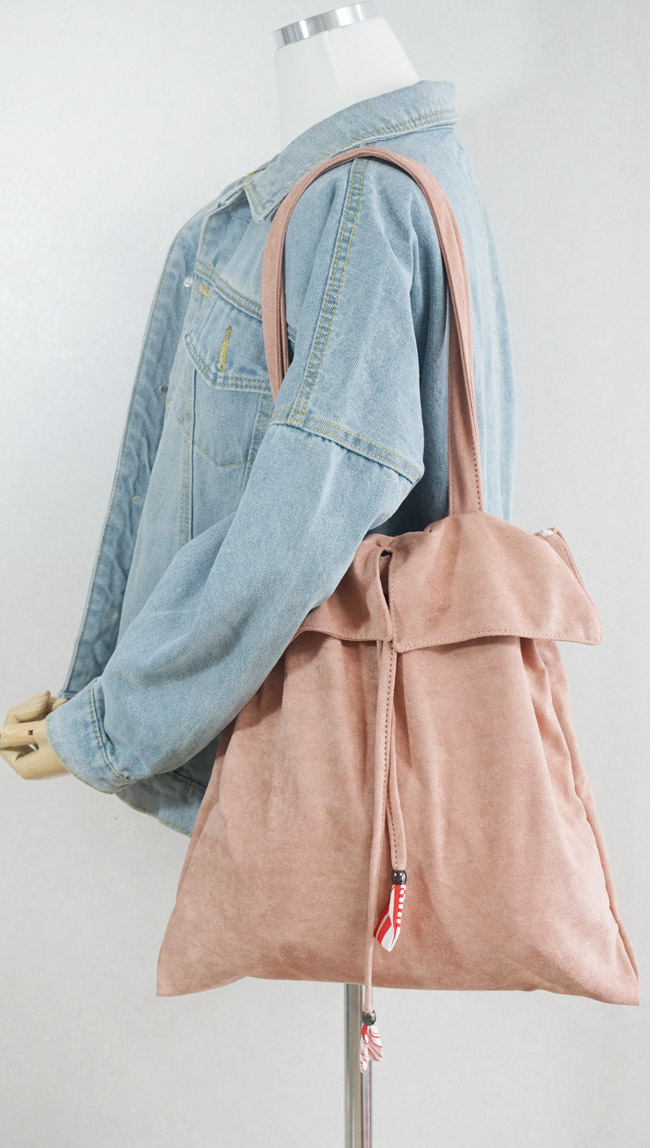 Practical suede eco bag pink embroidered bag shoul