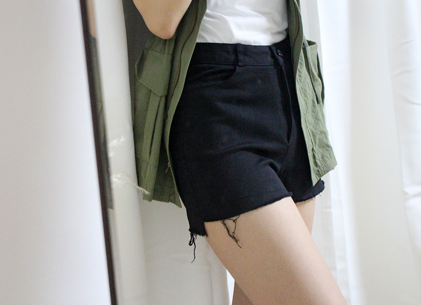 Women Jeans Pants A Line Black shorts Black denim 