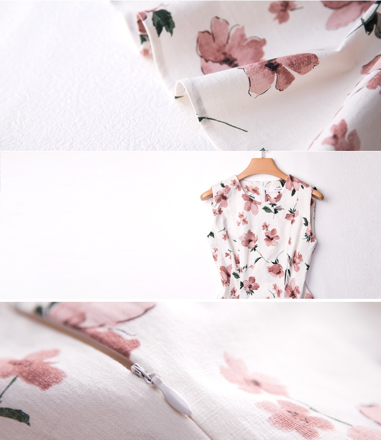 New Women Dress Sleeveless Flower Pattern Dress Dr