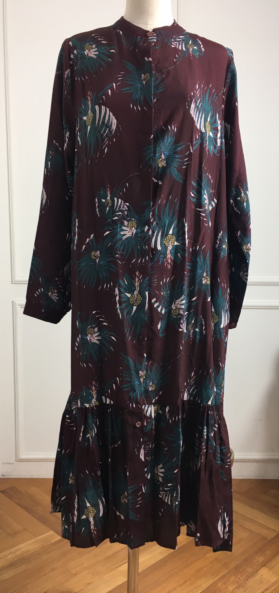 New Women Dress Flower Pattern Autumn Wine Long Dr