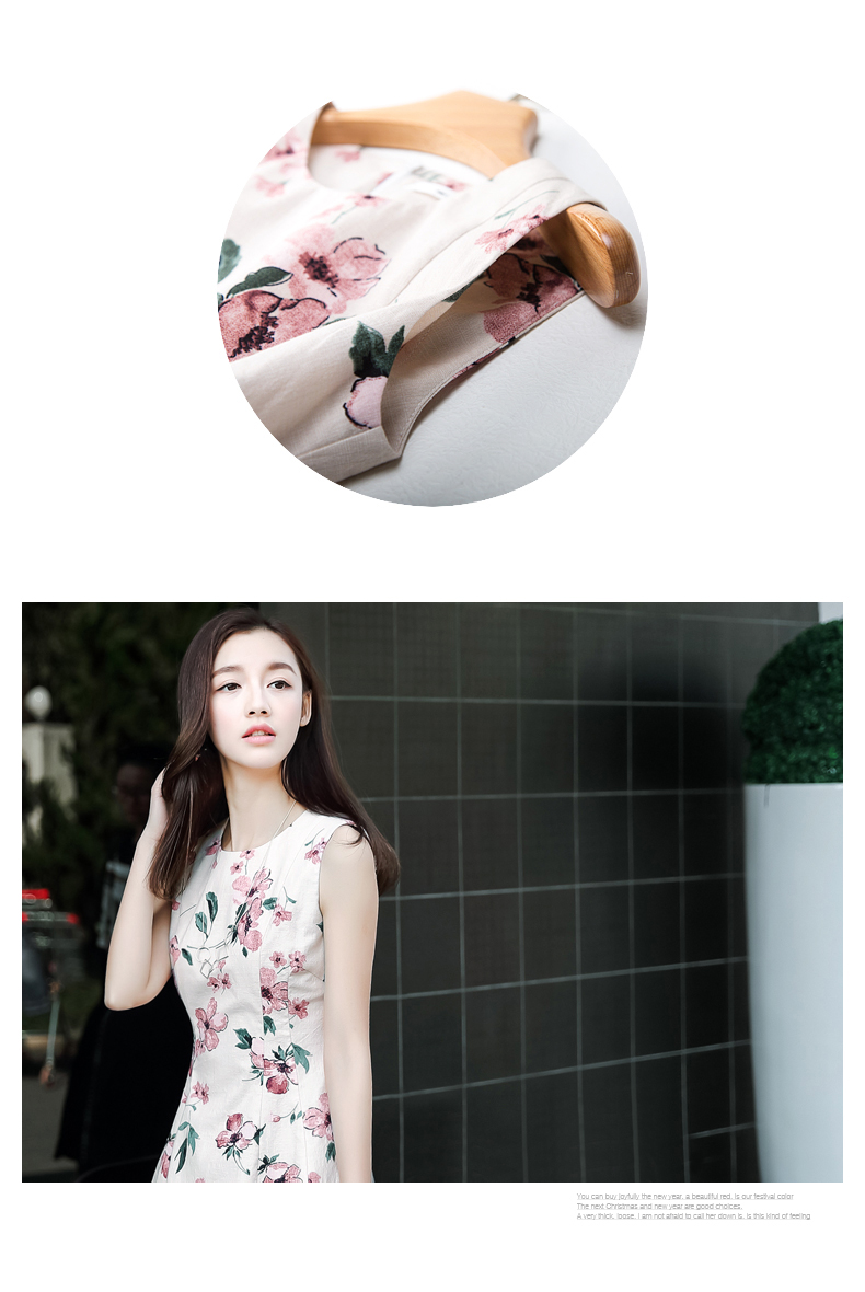 New Women Dress Sleeveless Flower Pattern Dress Dr