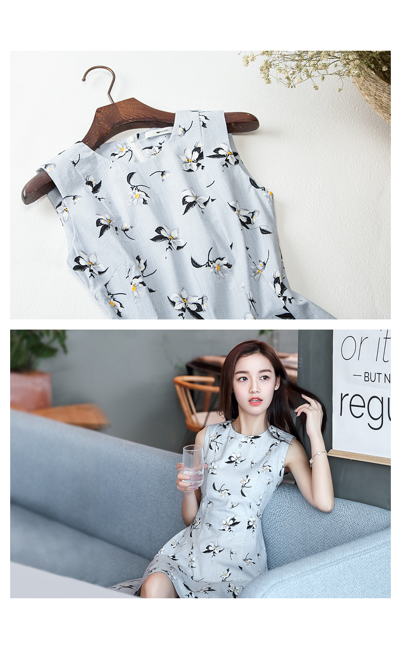 New Women Dress Sleeveless Flower Pattern Dress Dr