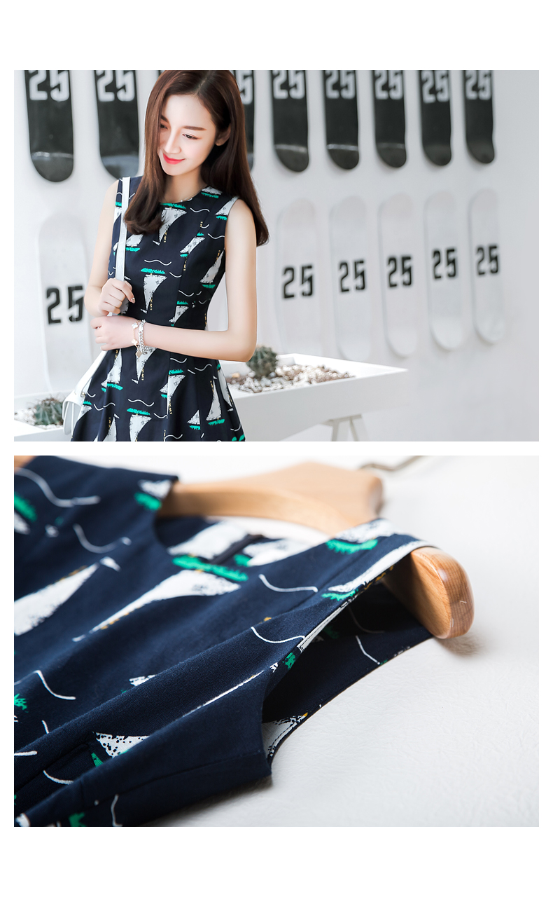 New Women Dress Sleeveless Flower Pattern Dress Dr