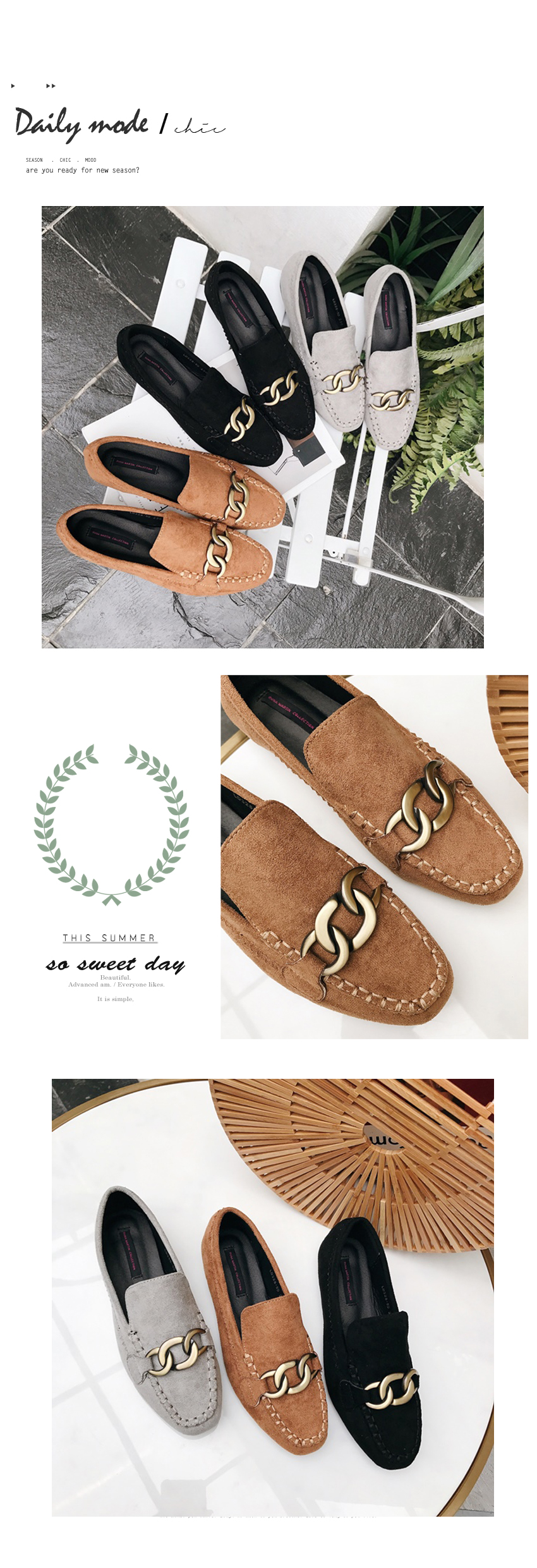 New Vintage Gold Chain Suede Lofer 3color Women