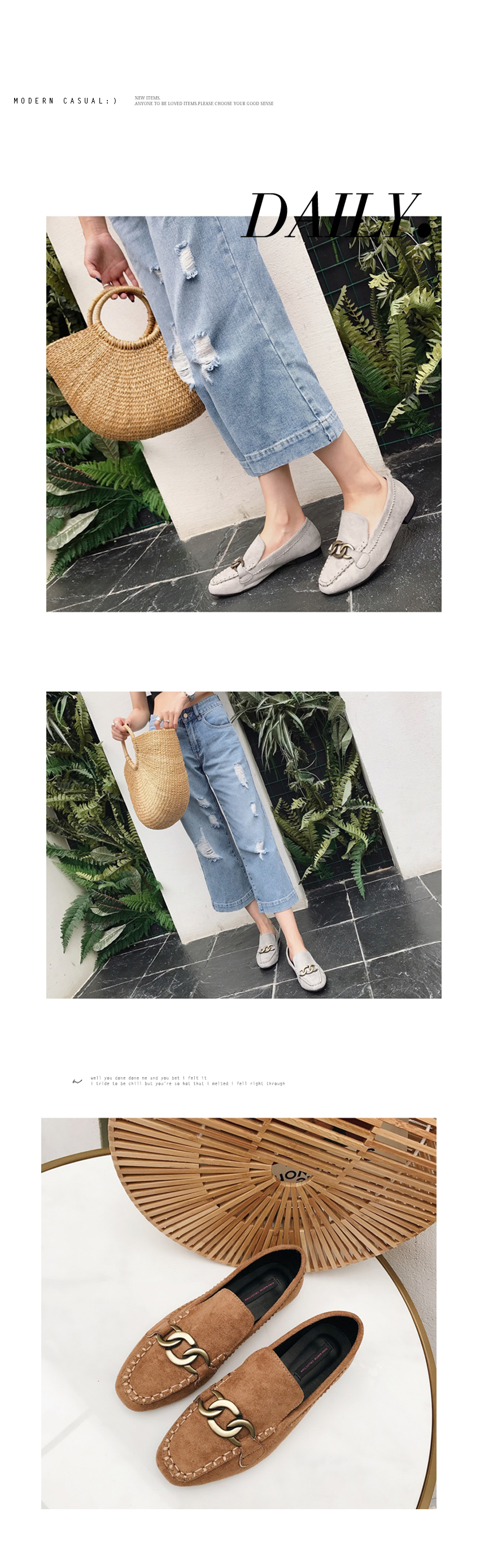 New Vintage Gold Chain Suede Lofer 3color Women