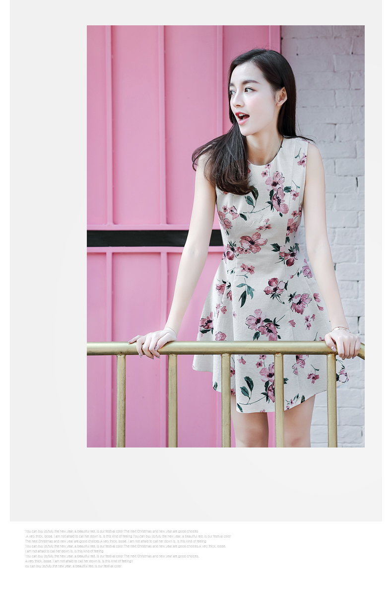 New Women Dress Sleeveless Flower Pattern Dress Dr