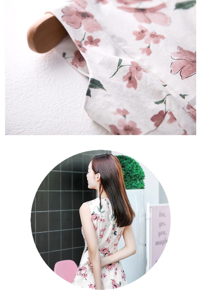 New Women Dress Sleeveless Flower Pattern Dress Dr