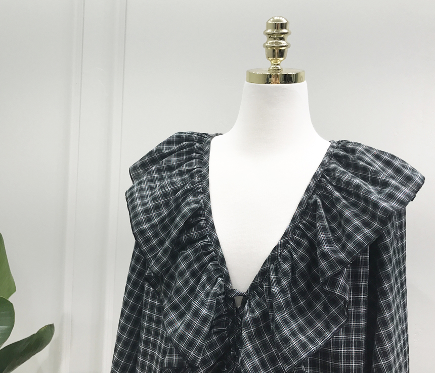 NEW FASHION LADY GIRL Blouse Check Eyelet String R