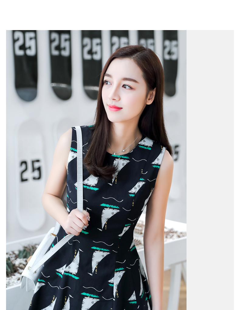 New Women Dress Sleeveless Flower Pattern Dress Dr