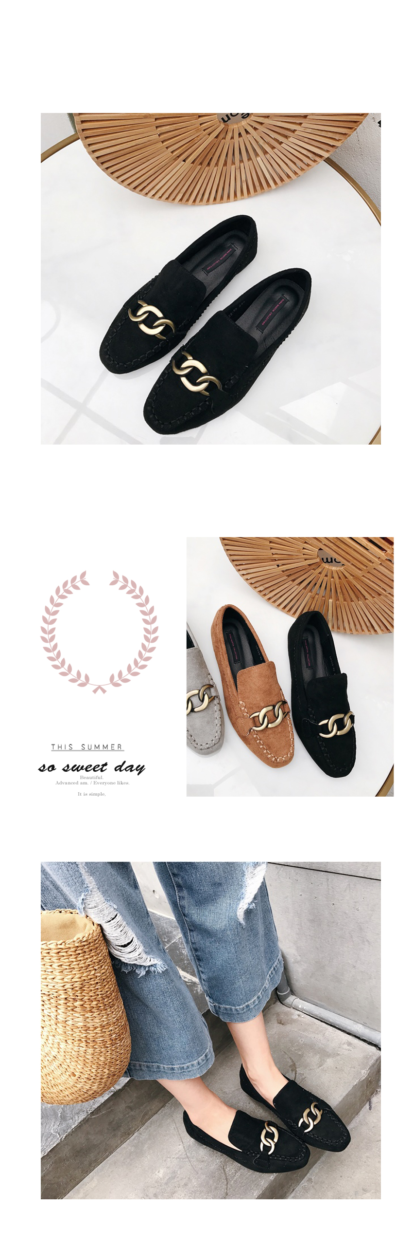 New Vintage Gold Chain Suede Lofer 3color Women