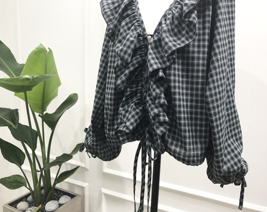 NEW FASHION LADY GIRL Blouse Check Eyelet String R