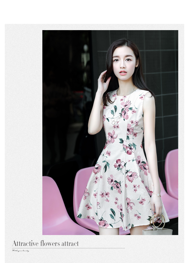 New Women Dress Sleeveless Flower Pattern Dress Dr