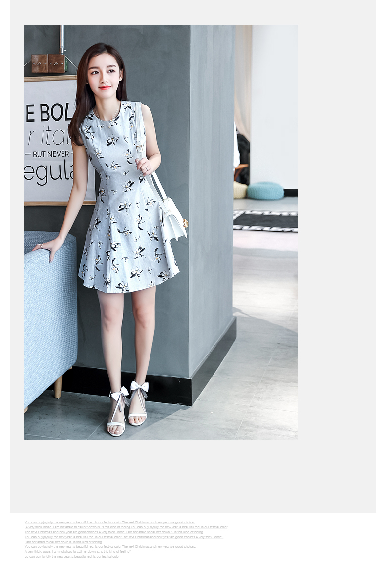 New Women Dress Sleeveless Flower Pattern Dress Dr