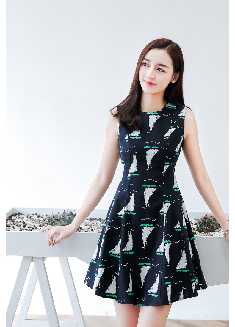 New Women Dress Sleeveless Flower Pattern Dress Dr