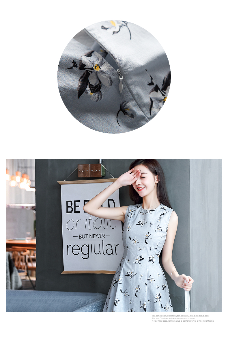 New Women Dress Sleeveless Flower Pattern Dress Dr