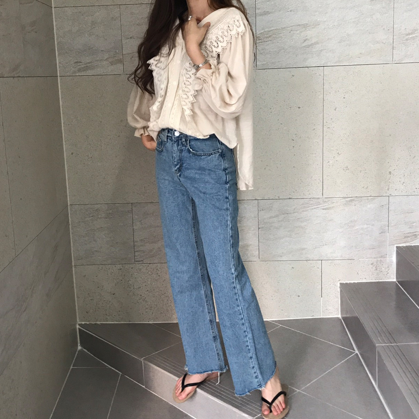 Women Jeans Pants Denim Wide Boots Cut Pants Jeans