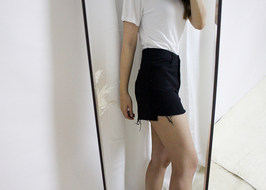 Women Jeans Pants A Line Black shorts Black denim 