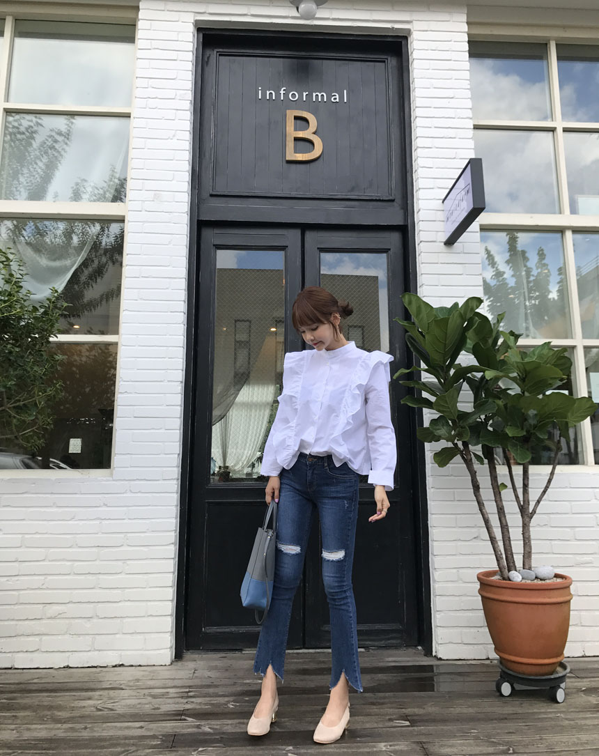 NEW FASHION LADY GIRL Blouse White frilly blouse