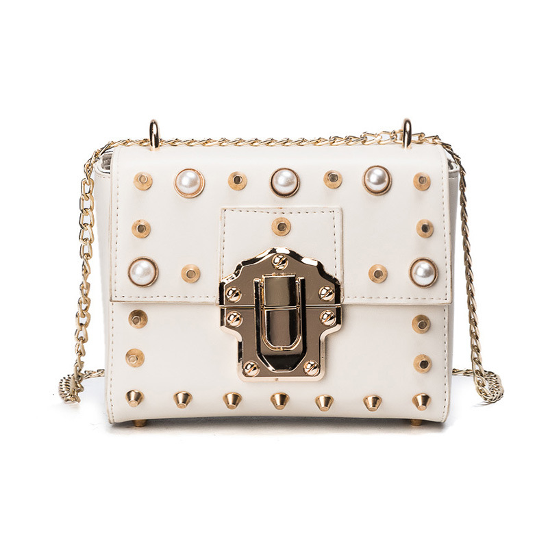 New Bead Square Chain Cross Mini Bag Women's Ba