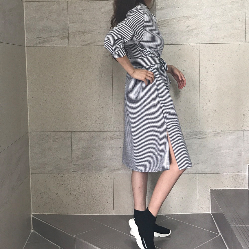 New Striped Long Shirt Dress Fall Chinese Long Sou