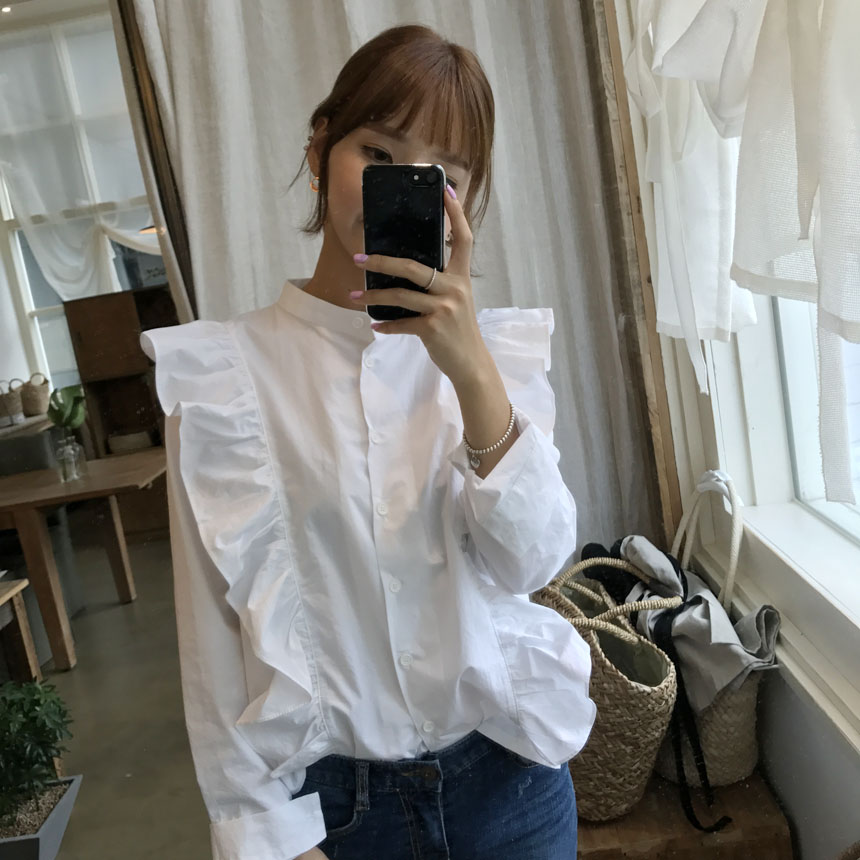 NEW FASHION LADY GIRL Blouse White frilly blouse