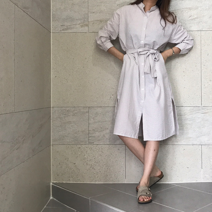 New Striped Long Shirt Dress Fall Chinese Long Sou