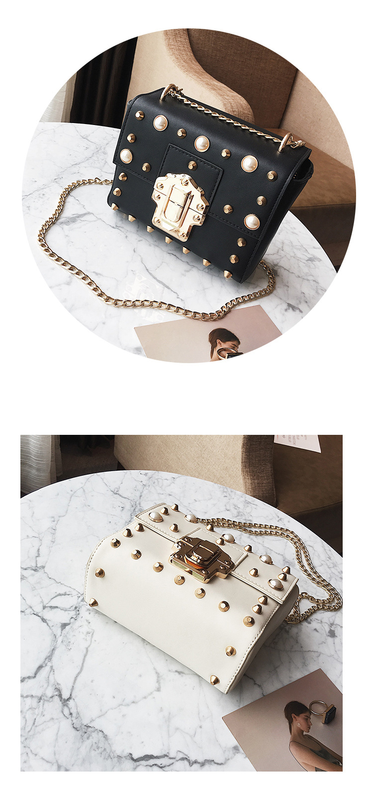 New Bead Square Chain Cross Mini Bag Women's Ba