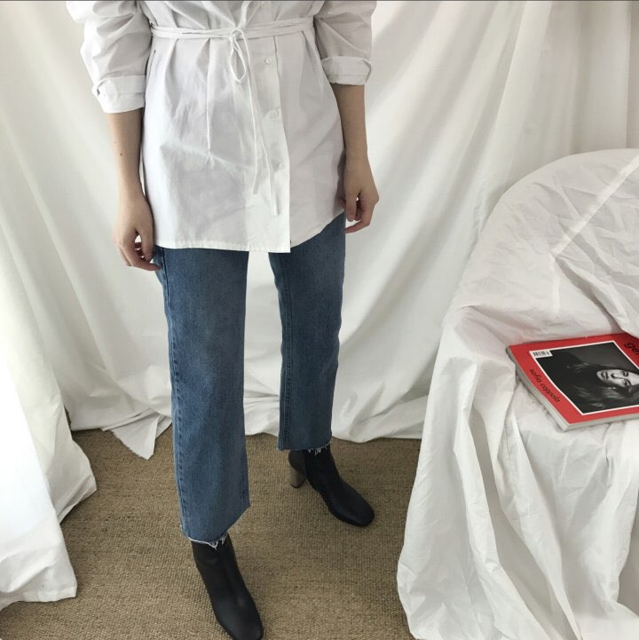 Women Jeans Pants Hem Cut Jeans Straight Jeans Den