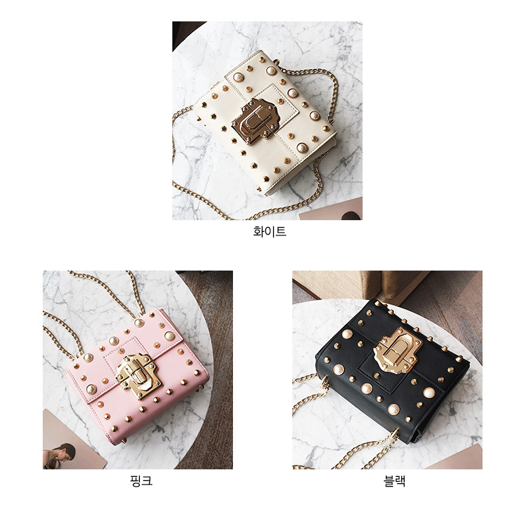 New Bead Square Chain Cross Mini Bag Women's Ba