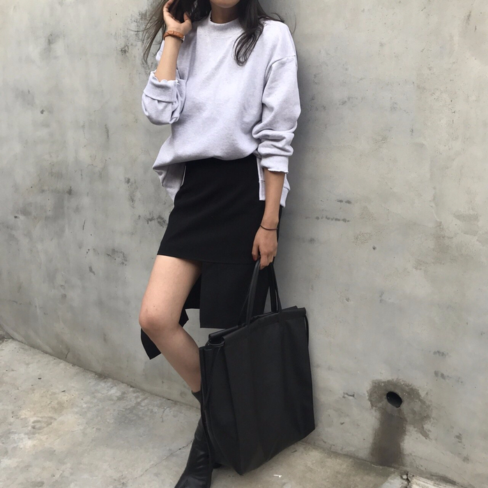 Loose Fit Man-to-man purple, gray Autumn T-shirt W