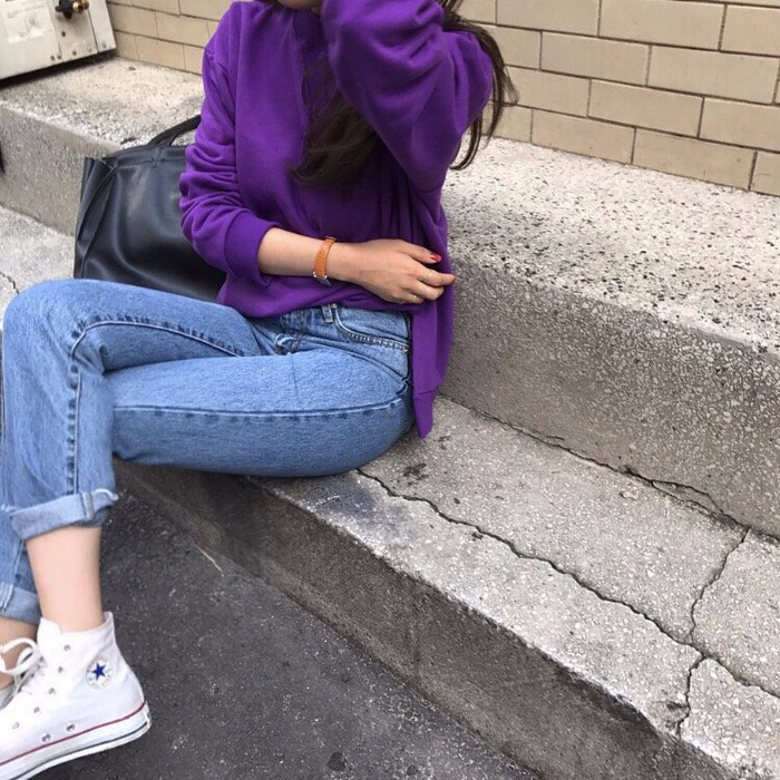 Loose Fit Man-to-man purple, gray Autumn T-shirt W