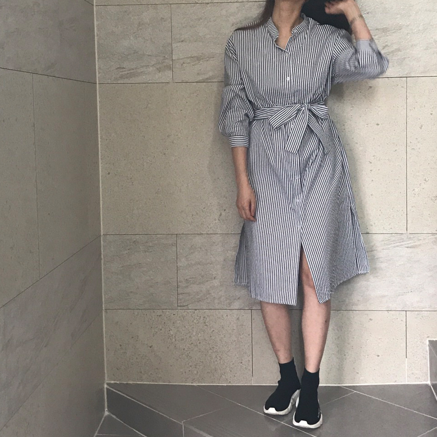 New Striped Long Shirt Dress Fall Chinese Long Sou