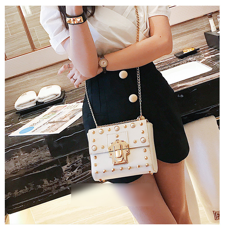 New Bead Square Chain Cross Mini Bag Women's Ba